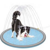 EUGAD Hundepool mit Sprinkler Ø130 cm für mittelgroße Hunde, Wassersäule mit Einstellbarer Höhe und Richtung, Rutschfester Boden, faltbar, Grau Blau, 0023GYYC