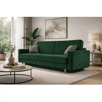 MOEBLO Schlafsofa CALIFORNIA, Sofa aus Samtstoff Couch für Wohnzimmer Sofagarnitur Polstersofa Wohnlandschaft Velours 230x96x97cm, mit Bettkasten und Schlaffunktion grün