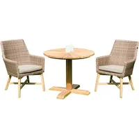 SonnenPartner 3-teilige Sitzgruppe Helios & Solis Ø 90 Cm Aluminium/teakholz Mit Polyrattan Rustic-s - Sonnenpartner
