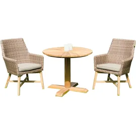 SonnenPartner 3-teilige Sitzgruppe Helios & Solis Ø 90 Cm Aluminium/teakholz Mit Polyrattan Rustic-s - Sonnenpartner