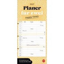 Heye Deko-Slimplaner Happy Times 2027: Modern-minimalistisch mit grafischem Akzent: Schmaler Partnerkalender für gute Terminübersicht. Wandkalender 2027 für zwei im Format 16 x 34,7 cm