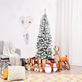 Costway Bleistift Weihnachtsbaum mit Schnee Grün 180 cm