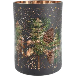 1 Teelichthalter Glas 12,5cm Teelichtglas mit Tannenzweigen & Zapfen Motiv Kerzenglas für Teelichter Windlicht Kerzenhalter Dekoglas Windlichtglas