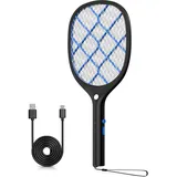 Yissvic Elektrische Fliegenklatsche extra stark 4000 V mit LED Beleuchtung und Akku Aufladbar Schwarz und Blau