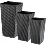 Kadax - Rattan Blumentopf Set, Blumenkübel Aus Kunststoff, 25+30+35 Cm, Graphit