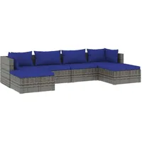 vidaXL 6-tlg. Garten-Lounge-Set mit Kissen Poly Rattan Grau