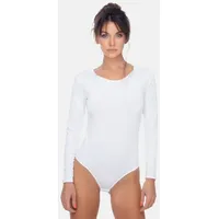 Evoni Damenbody | Overall Bodysuit mit Rundhals für Frauen | Langarm-Body in verschiedenen Farben | Optimale Alternative für Sport & Freizeit | Eleganter Jumpsuit(Small, Weiß) - S
