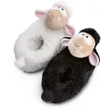 NICI Hausschuhe Schaf Wool*y Gang Gr. 34-37 (M) Schwarz-Weiß - Nachhaltige warme NICI Kuscheltier Hausschuhe mit Anti-Rutsch Sohle für Kinder & Erwachsene - 49925