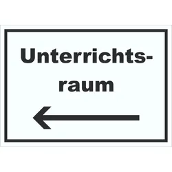 HB-Druck Unterrichtsraum Schild mit Text Richtungspfeil links Schule Schulung waagerecht A3 (297x420mm)