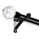 Schwarze Gardinenstange – 85 bis 114 cm Gardinenstangen für Ösenvorhänge mit Acryl-Diamant-Endstücken & verstellbaren Halterungen, 25 mm Durchmesser, dickere Edelstahl-Gardinenstange für