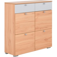 Cassando Schuhkipper, Grau, Buche, Metall, 2 Schubladen, 98x100x34 cm, erweiterbar, Typenauswahl, individuell planbar, Garderobe, Schuhaufbewahrung, Schuhkipper