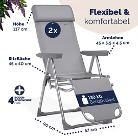 CASARIA Liegestuhl 60 x 110,5 x 118 cm grau klappbar 2 St.