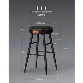 VASAGLE Barhocker LBC080B01 schwarz Kunstleder, 2 St.