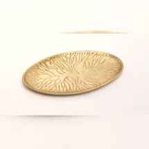 Kerzenteller Oval Baumdesign Metall Gold