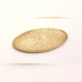 Kerzenteller Oval Baumdesign Metall Gold