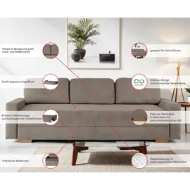 Home Affaire 3-Sitzer HOME AFFAIRE "SHERIDIAN Schlafsofa mit Bettkasten, in Feincord & Velvet", grau, B:225cm H:80cm T:94cm, 100% Polyester, Sofas, mit Wellenunterfederung, moderne Bezüge, B/H/T 225/94/80