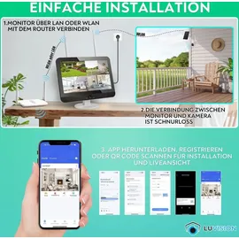 LuVision Dual WLAN PTZ Überwachungssystem mit LED Monitor 4MP Solar PTZ Überwachungskamera Mikrofon, Sirene, Smarte Nachtsicht 2 Kameras