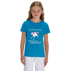 Hilltop Print-Shirt Hochwertiges Kinder Mädchen T-Shirt aus Bio Baumwolle Einhorn Motiv blau 122/128