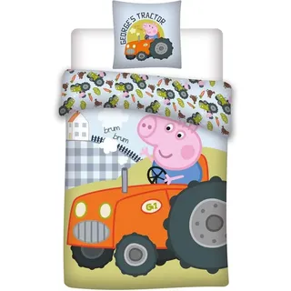 Aymax sprl Kinderbettwäsche Bettwäsche Peppa Pig Georges Trak. wendbar 100x135cm 100% BW