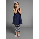 Kidsworld Kleid, Leggings & Haarband KIDSWORLD "3tlg. Set: Kleid, Capri und Haarband geringelt", Mädchen, Gr. 92/98, blau (marine, weiß), Jersey, Obermaterial: 100% Baumwolle.