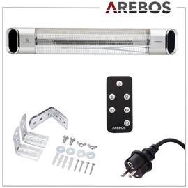 Arebos Infrarot Heizstrahler 2000 W, mit Fernbedienung 2 Heizstufen, 60° Neigung, inkl. Montagematerial, Terrassenheizer, Deckenstrahler, Silber - Silber