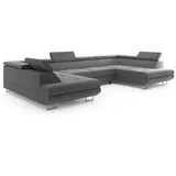 m-punkt Eckcouch Webstoff U-Form mit Bettfunktion 3-Sitzer Grau