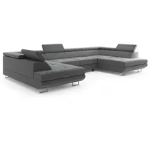 m-punkt Eckcouch Webstoff U-Form mit Bettfunktion 3-Sitzer Grau