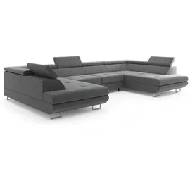 m-punkt Eckcouch Webstoff U-Form mit Bettfunktion 3-Sitzer Grau