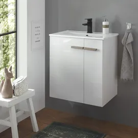 Home Affaire Waschtisch HOME AFFAIRE "SOLiD, Unterschrank inkl. Waschbecken, Badschrank mit Holzgriffe", weiß (weiß lackiert hochglanz), B:60cm H:70cm T:40cm, Waschtische, Waschtisch, in zwei Farben verfügbar, inkl. Waschbecken, Breite 60 cm