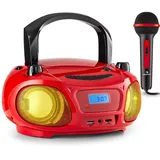 Auna Tragbarer Radio für Kinder mit CD Player, Mikrofon und USB, 3 W Boombox mit Bluetooth Funktion, AUX/FM Radio Tragbar mit LED-Display, MP3, 5.0 Streaming, CD-Radio mit für Mädchen und Jungen