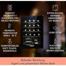 Klarstein Shiraz 20 Uno Weinkühlschrank 53l 20Fl Touch-Bedienfeld 5-18°C Schwarz