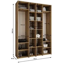 abiks möbel Drehtürenschrank COMO 190 x 245,5 x 40 cm Schwarz