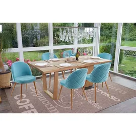 Mendler Esszimmerstuhl HWC-D53 Samt türkis 6er Set