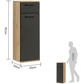 mokebo Der Matrose Bad-Beistellschrank 33 x 91 x 34 cm Schwarz/Eiche