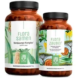 NATURTREU® Florazauber + Florasamen Bundle - 2er Paket aus 1x Kulturen Komplex mit 23 Stämmen ohne Inulin & 1x Flohsamenschalen Kapseln mit Calcium, Fenchel & Süßholzwurzel
