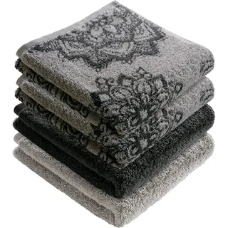 Erwin Müller Handtuch Bühl 4er-Pack grau/anthrazit Größe 50x100 cm - besonders flauschig, voluminös, äußerst saugfähig