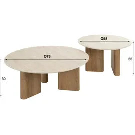 KAWOLA Couchtisch PRETO Set 2-tlg. Keramik weiß rund