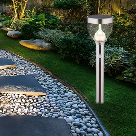 GLOBO Solar Gartenleuchte Bewegungsmelder Wegleuchte Außen Solar Gartenlampen mit Bewegungsmelder, 2 Stufen Erdspieß, 20x LED 0,2 Watt, DxH 15 x 55 cm, 2er Set