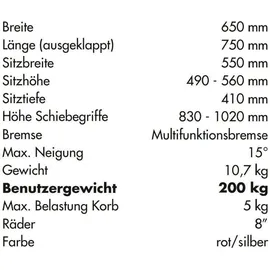 Vermeiren Goliat XXL Rollator Leichtgewicht bis 200 kg rot