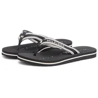 Zehentrenner TOMMY HILFIGER "TH WEBBING SUMMER SANDAL", Damen, Gr. 37, schwarz, weiß, Textil, unifarben mit Farbeinsätzen, Basic, Schuhe Zehentrenner, Sommerschuh, Strandschuh, Dianette mit Streifen und Logoschriftzug