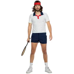 80er Jahre Tennis Spieler Kostüm weiß-blau - 48