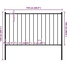 vidaXL Zaunelement mit Pfosten 1,7 x 1 m Schwarz/Stahl
