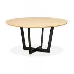 Runder Esstisch aus Massivholz mit Metallgestell | Küchentisch mit Naturholzplatte | Skandinavischer Stil | 120x120x75 cm | Kadima Design