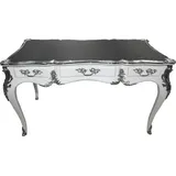 Casa Padrino Luxus Barock Schreibtisch Weiß Hochglanz Silber Sekretär