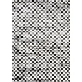 Carpet City Teppich Modern Karo-Look - 160x225 cm Grau Meliert - Kurzflor Teppiche Wohnzimmer