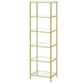 VASAGLE Glasregal 6 Ablagen 30 cm x 40 cm x 177,3 cm Gold