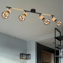 Spotstrahler Deckenlampe Esszimmerleuchte beweglich Holz natur schwarz L 80 cm