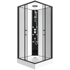 vente-unique Eck-Duschkabine mit Hydromassage - 80 x 80 x 225 cm - KIVORA - Schwarz