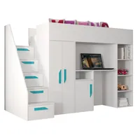 Unique Home Hochbett Kinderbett PAR 14, Inkl. Schreibtisch, Kleiderschrank und Treppe