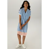 Aniston SELECTED Blusenkleid Ornamenten-Muster Hellblau/Weiß/Orange 44